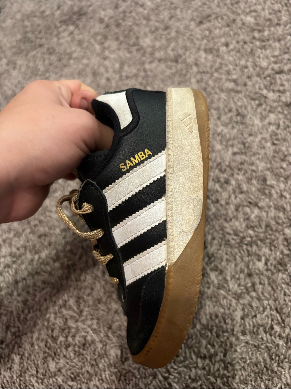 Rare Adidas toddler Gold' Samba Black & White Gum Sole Sneakers - Picture 9 of 9